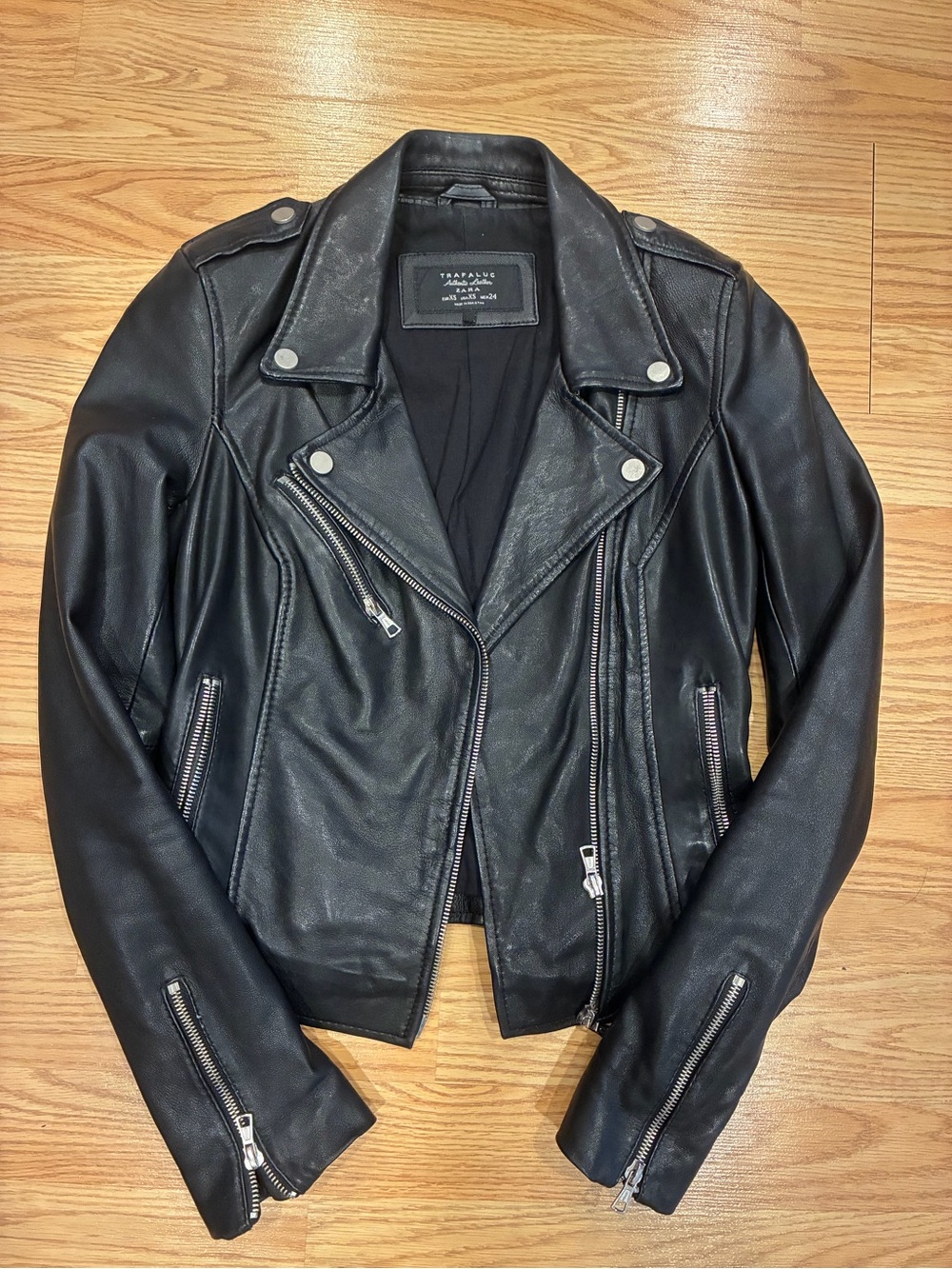 Zara Black Real Leather Moto Jacket